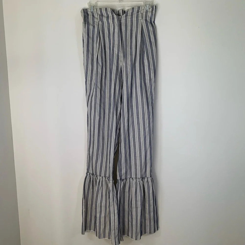 Lemlem Pants Women’s 27” Blue Striped Flare Leg High Rise Pants